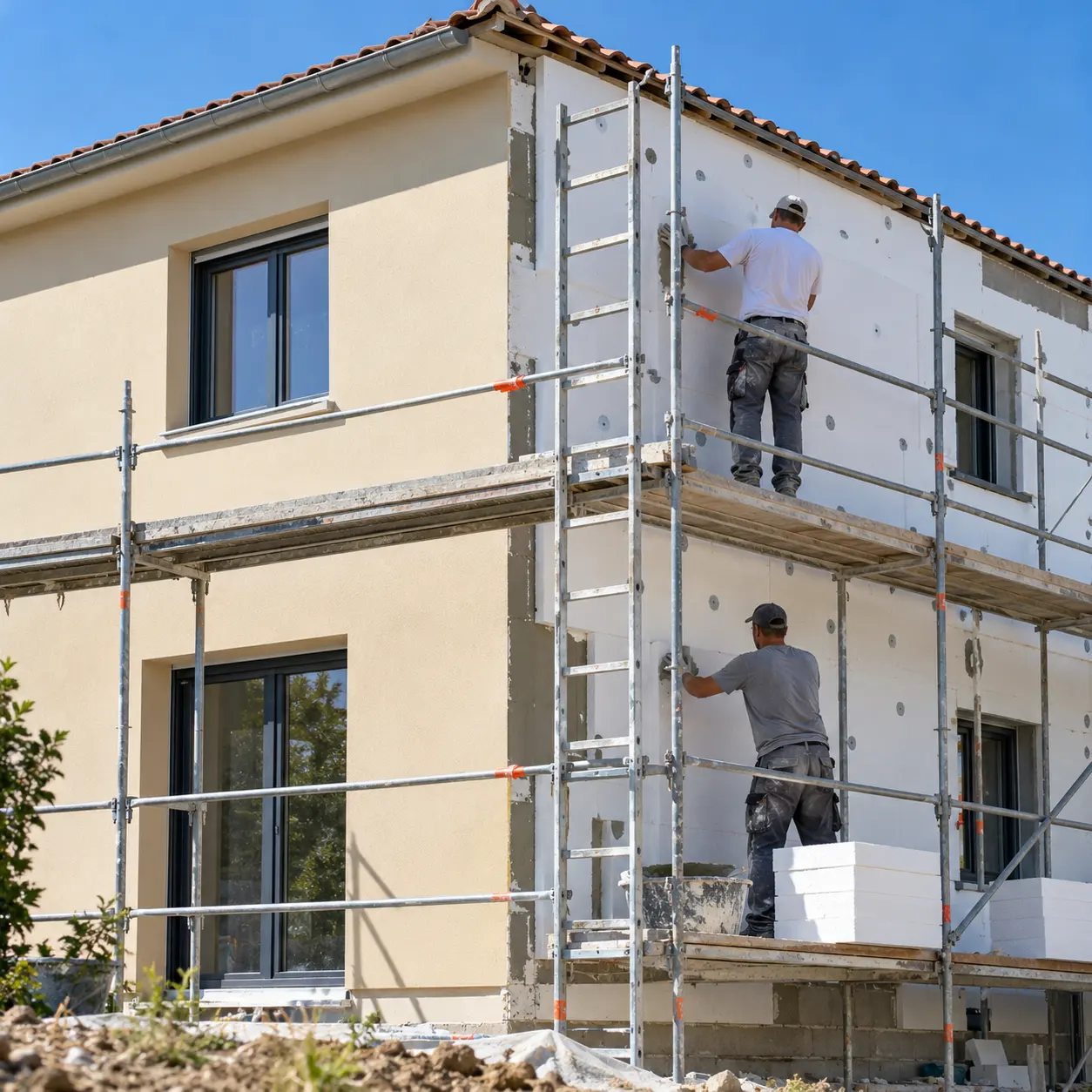 Façade de maison moderne après isolation par l'extérieur