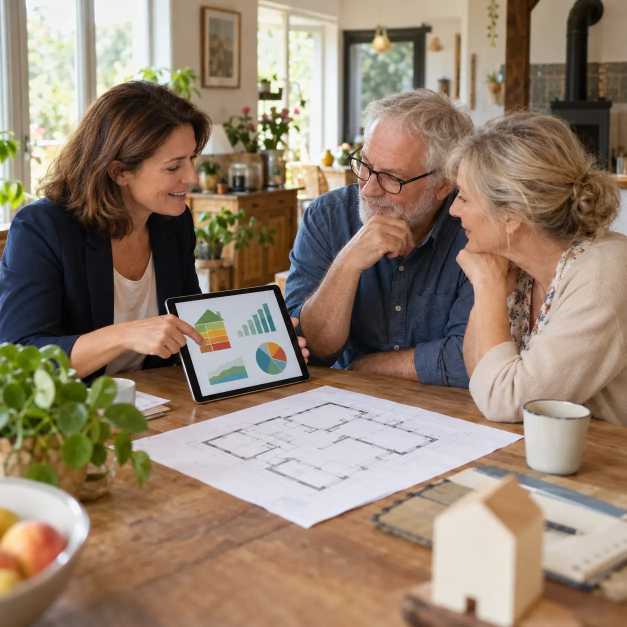 Conseillers étudiant des plans de rénovation